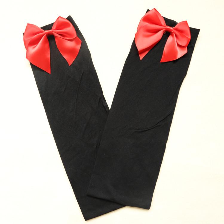 Women's Lace Trim Erotic Silk Thigh-High Stockings with Bow