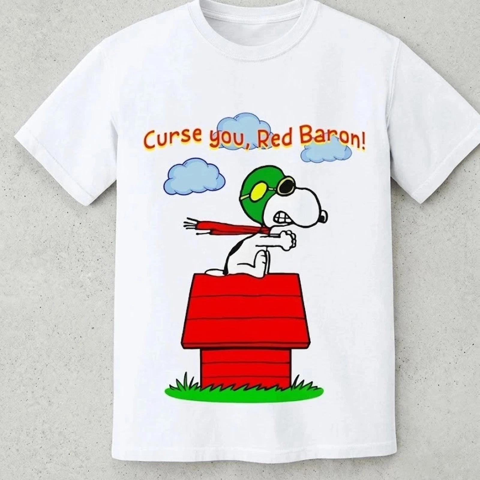 Snoopy Peanuts Flying Ace Red Baron Graphic Tee Mens Vintage Pilot T-Shirt 2XL