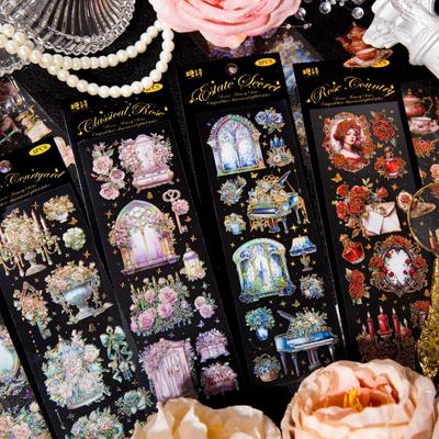 3st Rococo Memory Series Dekorativt klistermärke Vintage Stämpling Växt Blomma Collage Scrapbooking Diy Dagbok Album Journal Planner