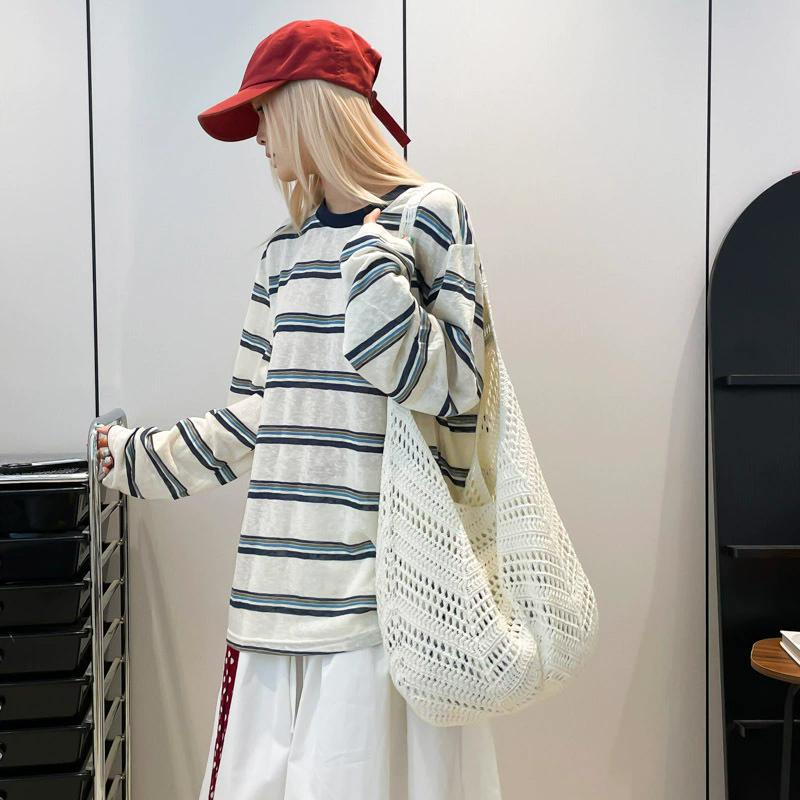 Yogodlns Casual Knitted Tote Bag Women's Summer Fashion Basket Weave Hollow Out Large Capacity Shoulder Bag for Daily Use