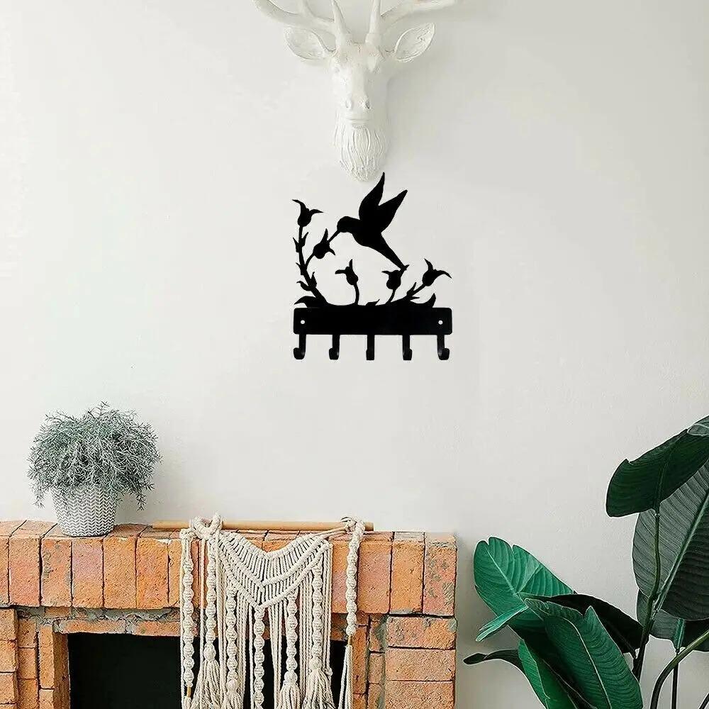 Wall Mounted Hook Up Hummingbird Key Rack Hanger Iron Crafts Rack Wall Art Decor, Perfect Gift for Nature Enthusiasts