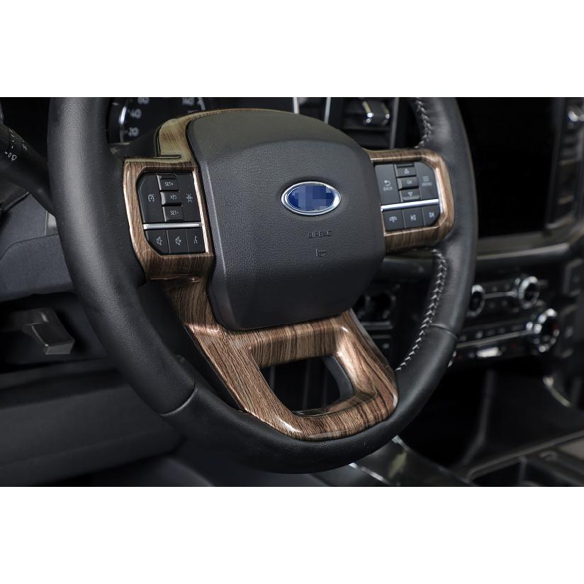 Steering Wheel Panel & Dashboard Cover Trim For Ford F150 2021-2023 Wood Grain
