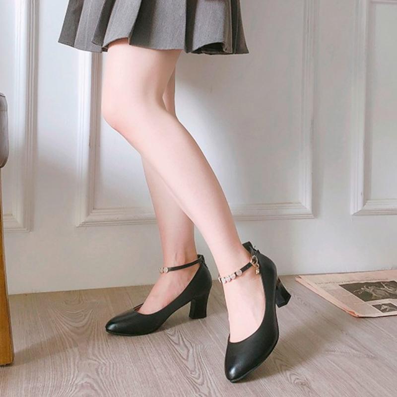 

Женские туфли на высоком каблуке, весенне-осенний сезон, удобная модная женская обувь на толстом каблуке, милые туфли на высоком каблуке с пряжкой, размер 34-41 35