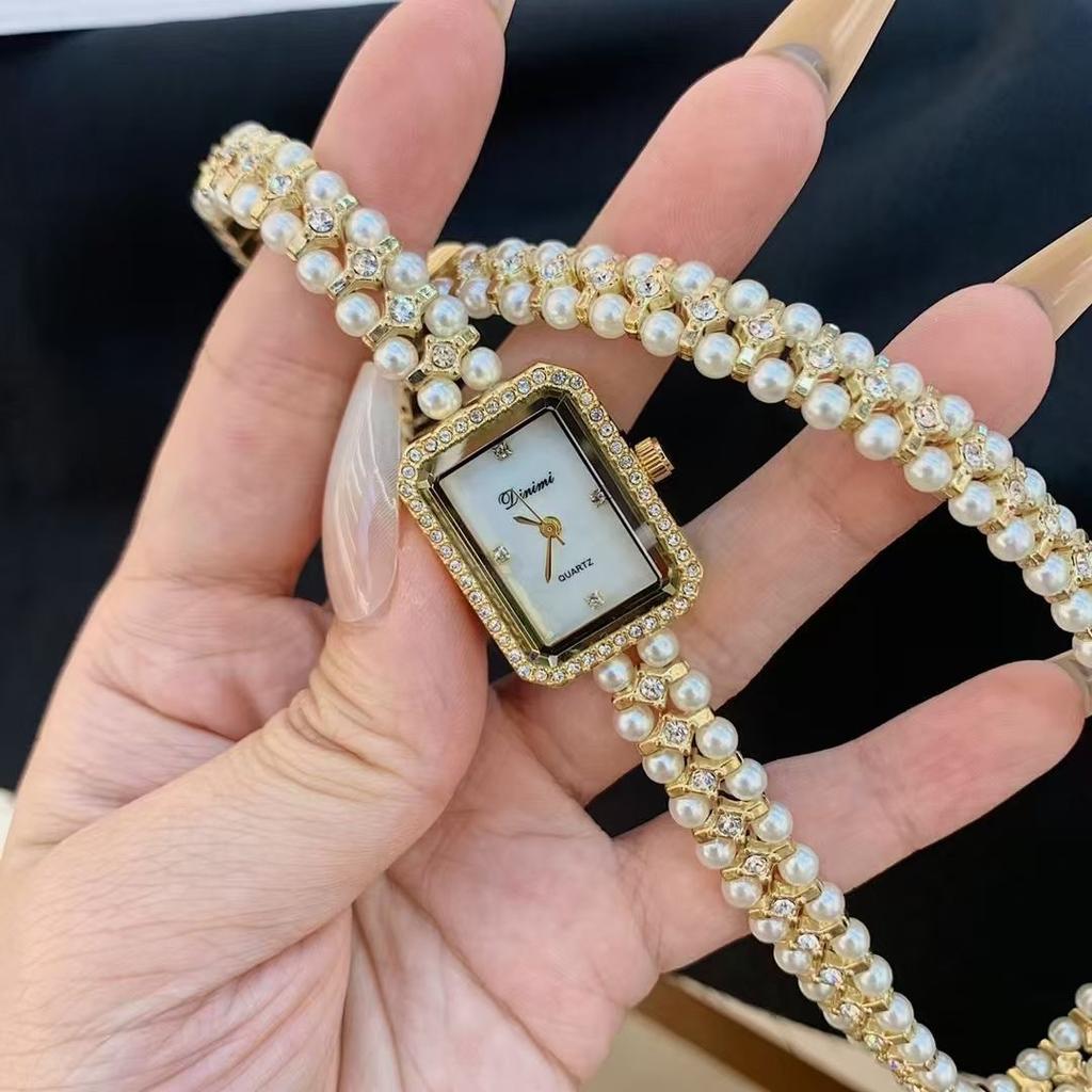 Small Pearl Chain Bracelet Watch Women'S Square Small Plate Watch Double Circle High Value 7717