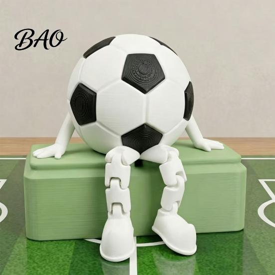 Flexible Pose Football Model 3D Printed Soccer Ball Buddy Figurine with Articulated Legs, Decorative Sports Collectible, World Tournament Cup Desktop