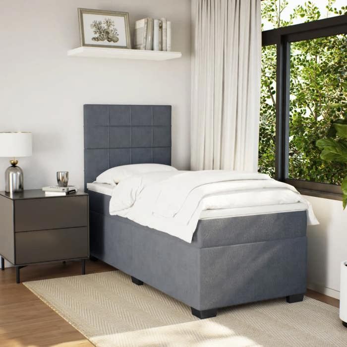 Maison Exclusive - Dark Grey Bed Slat Base and Mattress 90x190 Cm Velvet