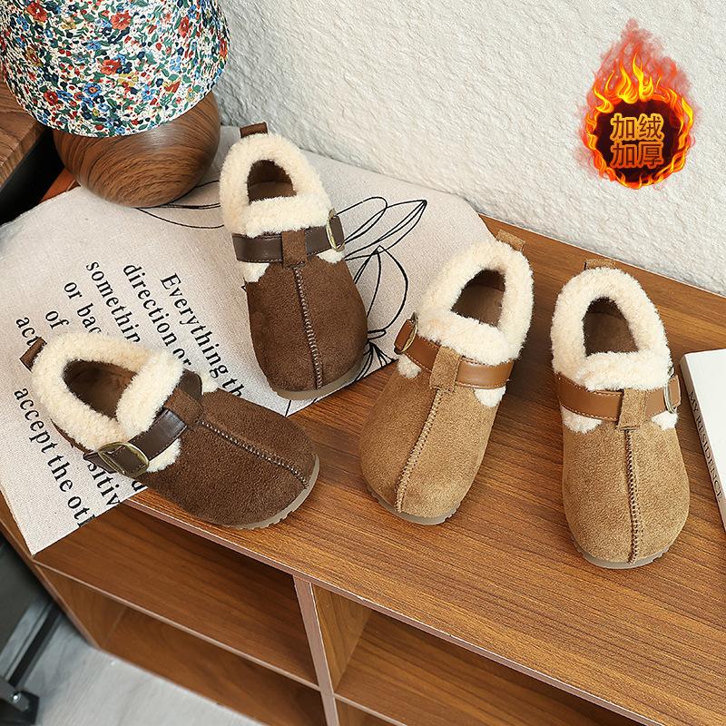 Childrens Thick Sole Buckle Snow Boots Girls Warm Cotton Shoes Winter Fur Boots