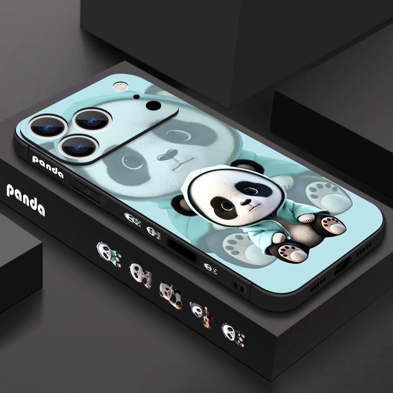 Blauer Mantel Panda Muster Lanyard Hülle Für iPhone 17 Pro Max Weiche Silikonhülle Für iPhone 16 Pro Max Funda iPhone 15 14 13 12 11 16E Air