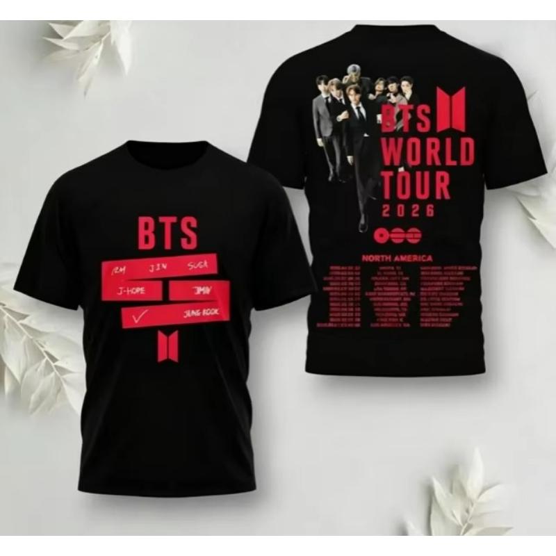 2026 Hot Sale BTS World Tour 2026 Graphic Print T‑Shirt Unisex K‑pop Idol Short Sleeve Casual Streetwear Tee Tops for Men Women Kpop Fans