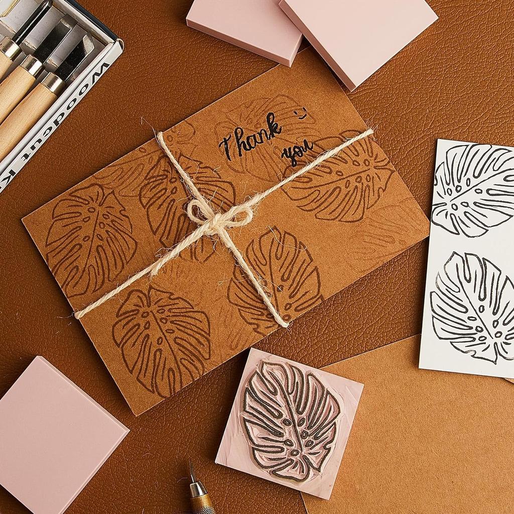 Acidea Eraser Stamps 24pcs Eraser Stamps Pink Rubber Carving Blocks Are Used In Stamp DIY Soft and Easy To Carve Felt Blocks 5x5cm, Printmaking,