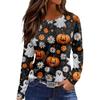 Damenmode Saumschlitz Lässig Halloween-Print Rundhals Langarm Oberteil