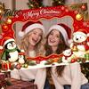Winter Holiday Party Supplies Christmas Cartoon Photo Booth Frame Banner, Xmas Selfie with Elk Large Portrait Viewfinder for Parties Penguin