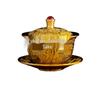 Brass Tea Set: Three-Piece Set with Tea Lid Bowl, Five Bulls Lid Bowl, Hundred Blessings Lid Bowl, Dragon & Phoenix Embossed Tea Bowl