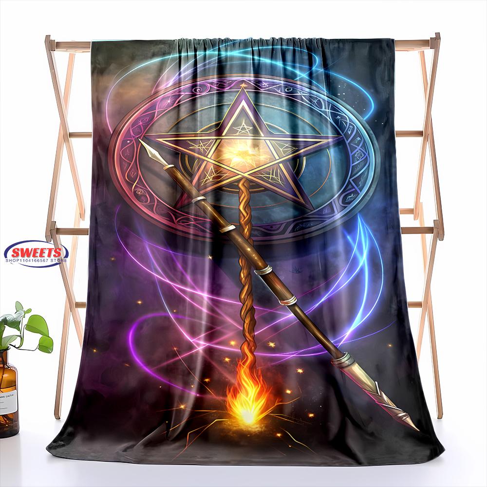 6 Size Warm and Cozy Flannel Blanket, Pentacle Symbol Goat Head Blanket, Sofa Bedroom Office Leisure Nap Cover Blanket,Nice Gift