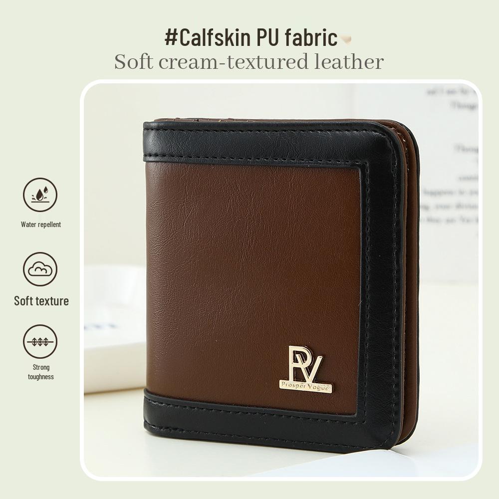 New Women's Lightweight Calfskin Wallet - Patchwork Color Block Design, Multi-Card Slots, Portable & Versatile.