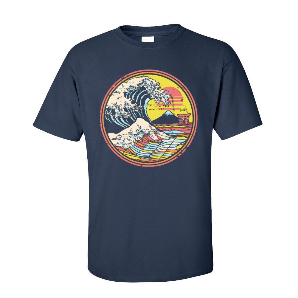 Hip Hop Man TShirts Great Retro Circle Wave Kanagawa Summer Autumn Tops T Shirt New Arrival Crewneck 100 Cotton TShirt