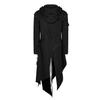 Autumn Winter Men Long Coat Solid Color Irregular Long Sleeves Hooded Zipper Strappy Overcoat for Halloween