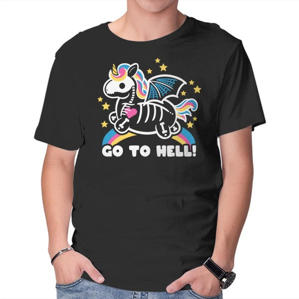 Unisex Crew Neck T-Shirt Skeleton Unicorn Graphic Short Sleeve Casual Tee L