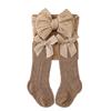 2Pcs Baby Girl Fall Outfit Vintage Cable Knit Stockings With Bow Headband Solid Spanish Socks Hair Accessories For 0-12 Months