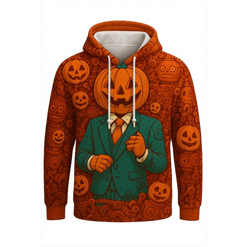 New in Hoodies & Sweatshirts Men Hoodie Print Halloween Pumpkin Man Style Pattern Design Innovative Casual Wear Y2k Hoodies