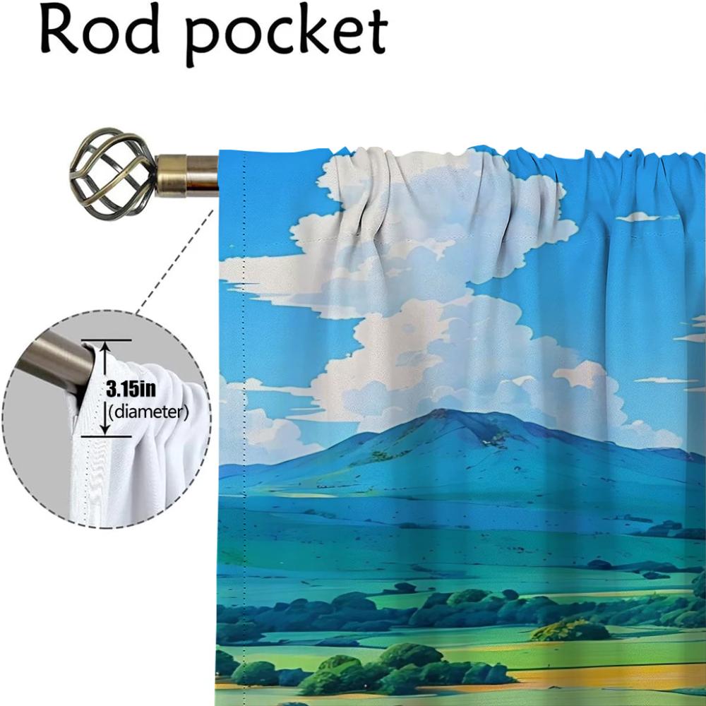 Healing Is a Pastoral Illustration Kitchen Curtains 2 Pieces Home Interior Curtains for Camera Window Curtain Shades Partition