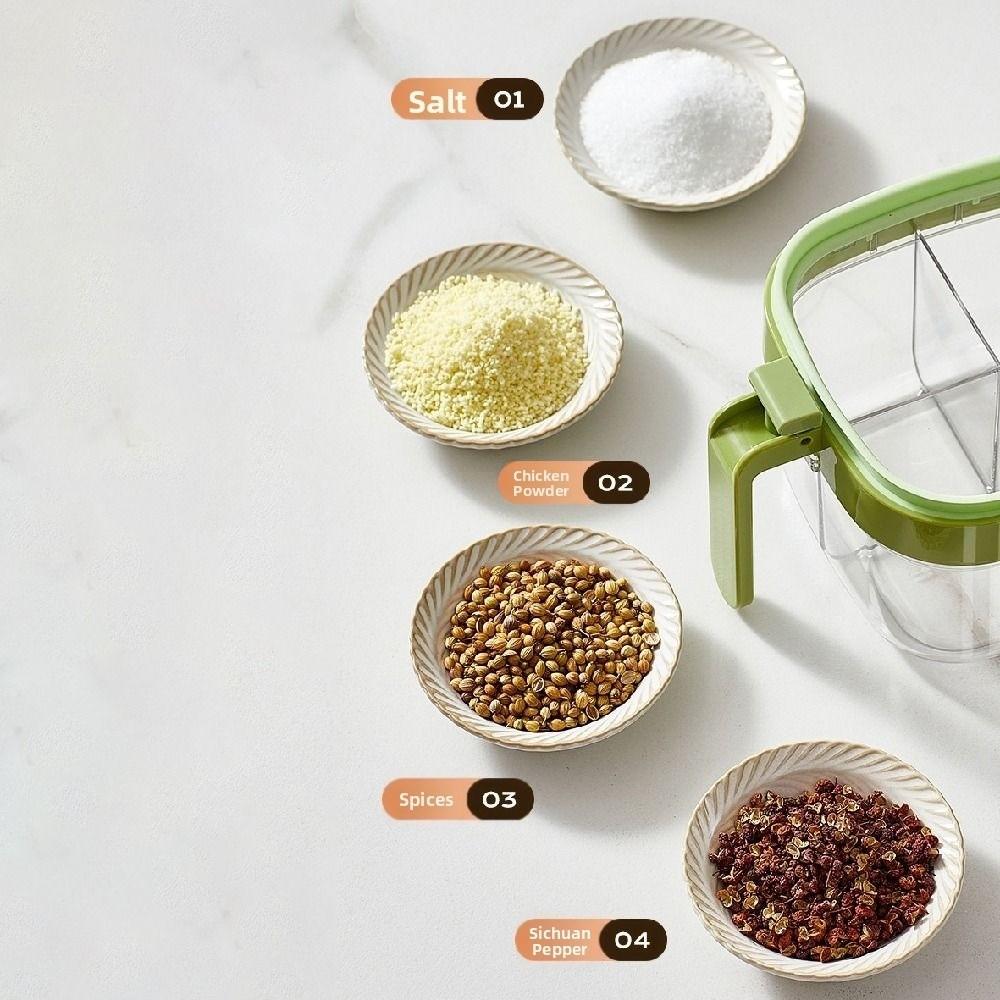 4 Grids Sugar and Salt Container Push-type Condiment Storage Container  Kitchen Supplies