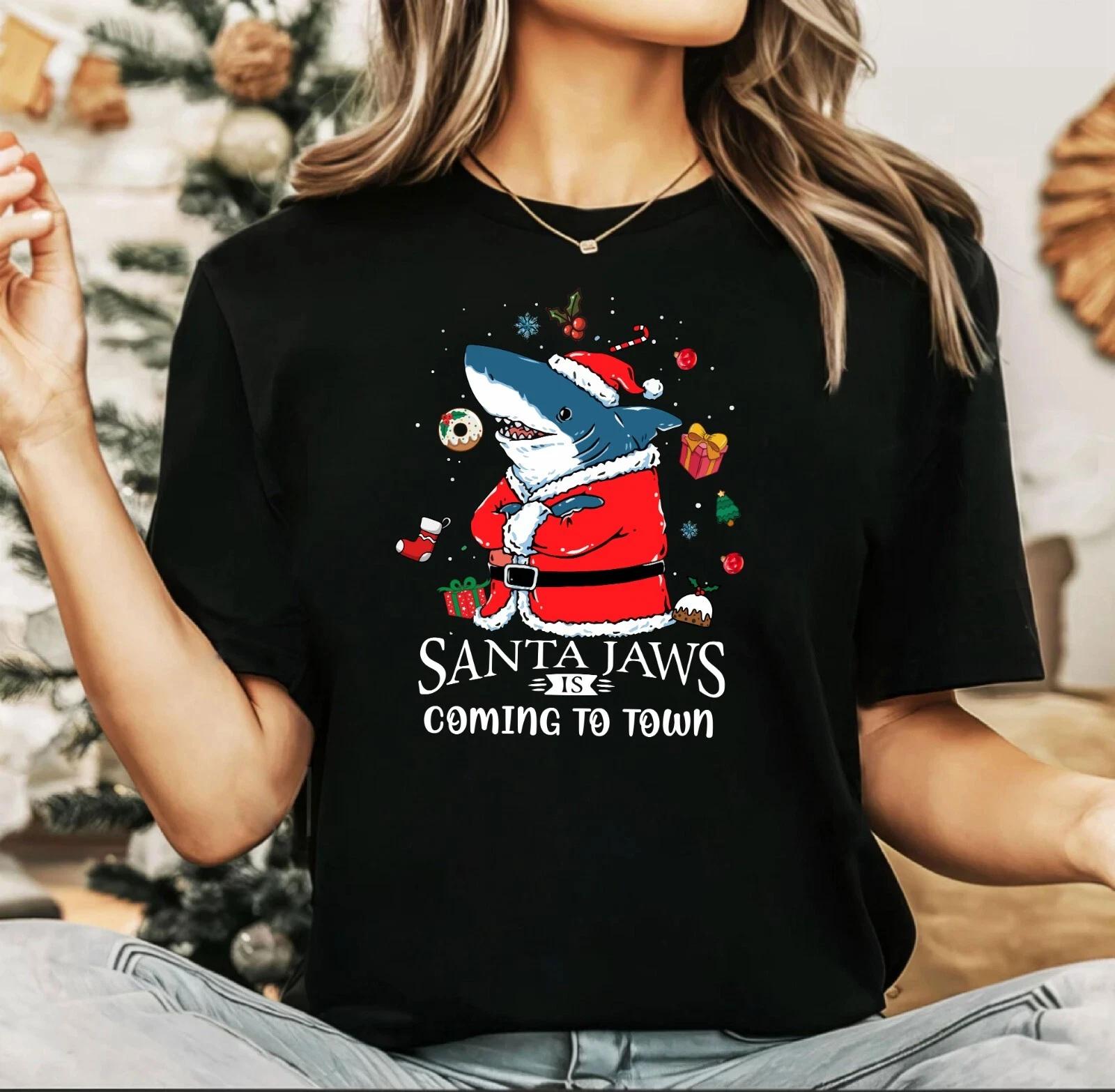 2024 Christmas unisex t-shirt, Night before Christmas party, Santa Jaws XL