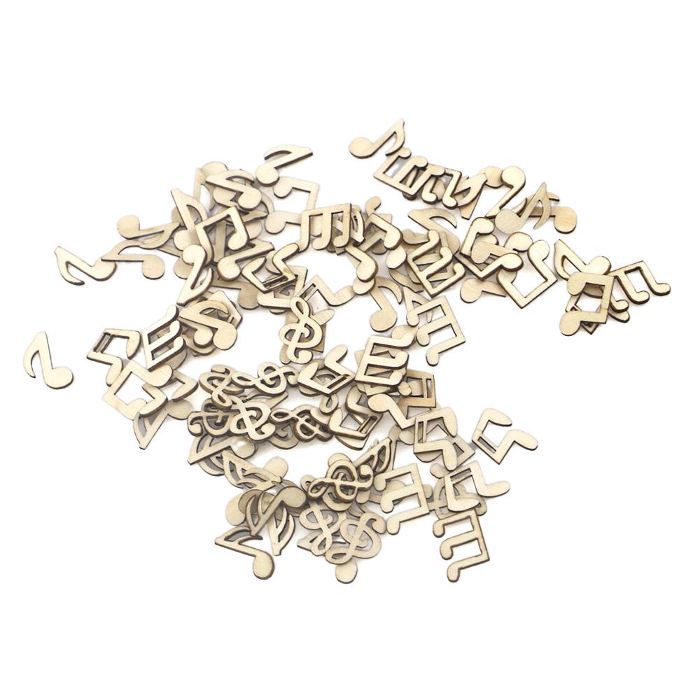 100Pcs Wood Pieces Natural Wood Color Note Shape DIY Wood Ornaments for Album Collage
