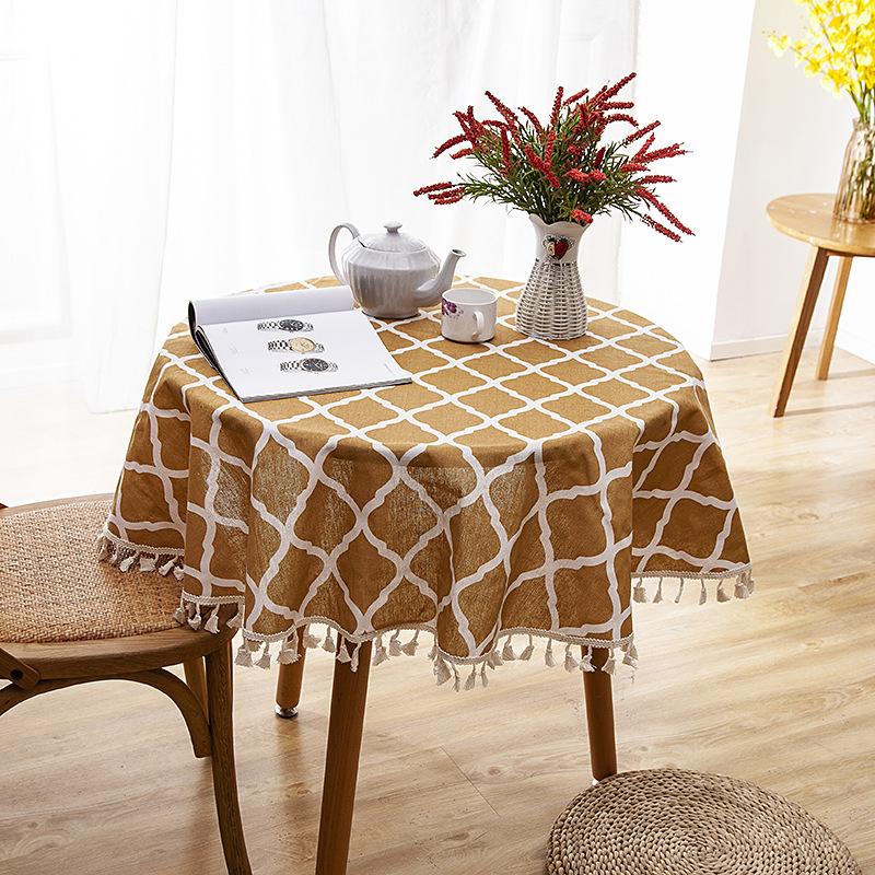 Polyester Cotton Imitation Linen Table Cloth Round Tablecloth Printed Fringed Tablecloth Cover Towel