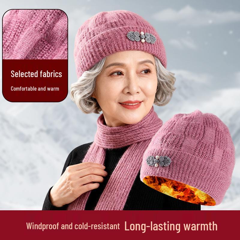 Warm Knitted Hat for Middle-Aged and Elderly Women – Thickened Wool with Ear Protection