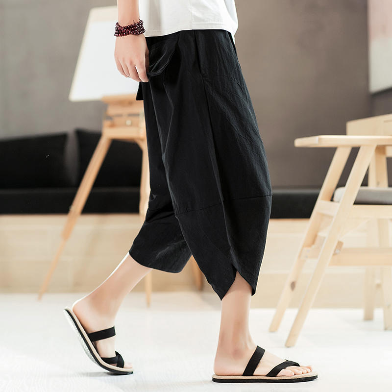 

Men Summer Casual Hip Hop Harem Pant Drawstring Cross Plus Size Calf-Length Pants XS чёрный