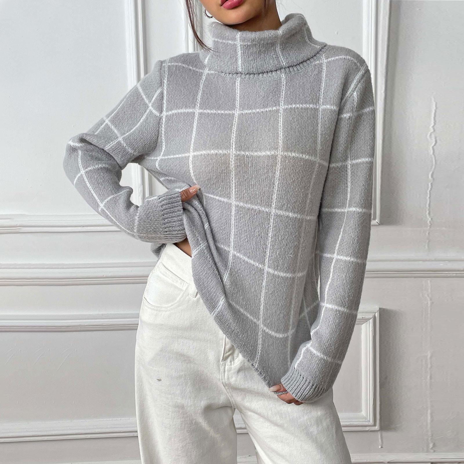 Женская трикотажная нижняя рубашка водолазка в клетку свитер верх L серый 1789₽