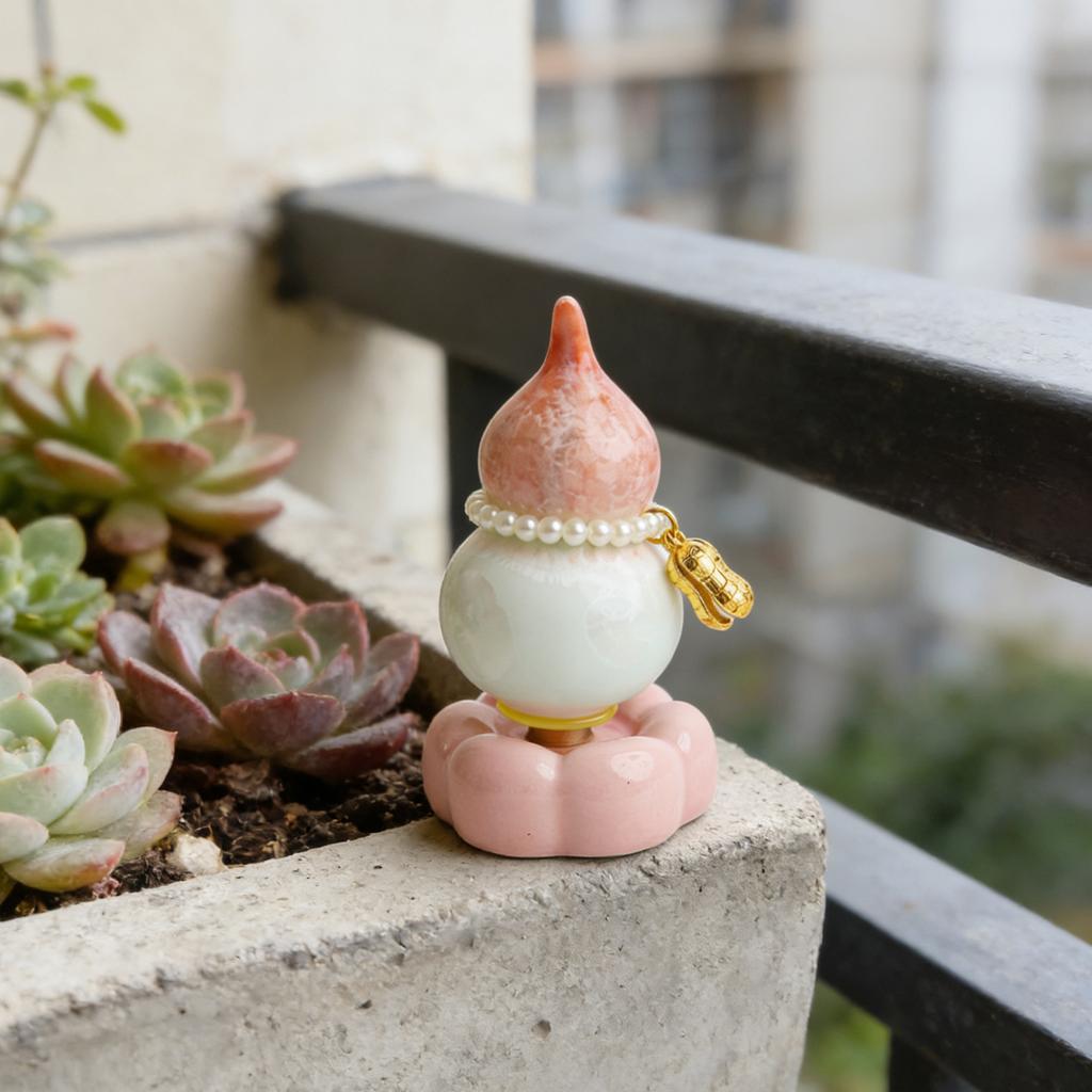 Ceramic Gourds Ornament with Exquisite Patterns For Car Or Desktop Decoration