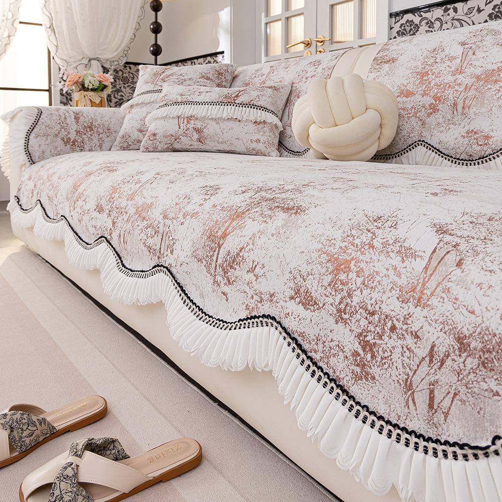 

French Light Luxury Premium Chenille Sofa Cushion Cover Back Towel Four Seasons Universal New Fixed Non-Slip Seat Cushion 70*70cm