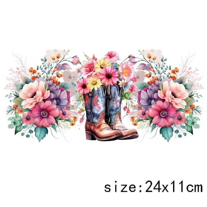 LETOP 1pcs 16oz Colorful Flower Cowboy Boot Moon Hat Tumblers Waterproof Transfer Stickers UV DTF Cup Wrap Transfers