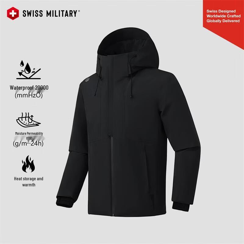 SWISS MILITARY Men s Autumn/Winter Hooded Padded Jacket M чёрный