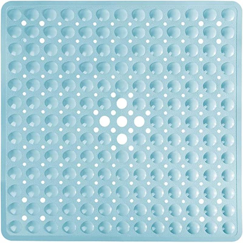 Square Bath Shower Tub Mat for Bathroom Non Slip Bathtub Mats with Suction Cups Drain Holes Machine Washable 53x53cm/ 21x21 Inch