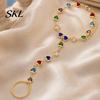 Girly Style Bracelet Hand Chain with Ring for Women, Colorful Heart Shaped Lightweight Jewelry Faux Crystal Healing Jewelry, Gifts Best Friend Sister
