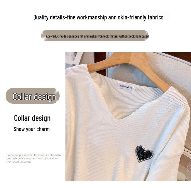 Plus Size Women's Thickened V-neck Sweater Knitwear, Bust 150/160 Cm, 200-350 Lbs, 8056