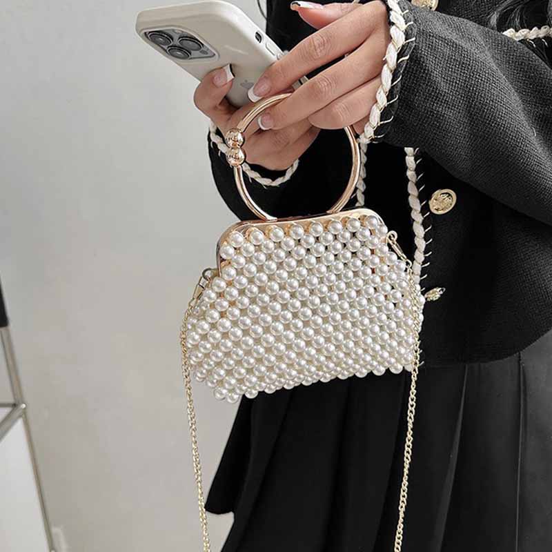 Luxury Pearl Bride Party Evening Clutch Bag Women Wedding Purses And Handbags Shell Small Shoulder Chain Bag White Sac A Main
