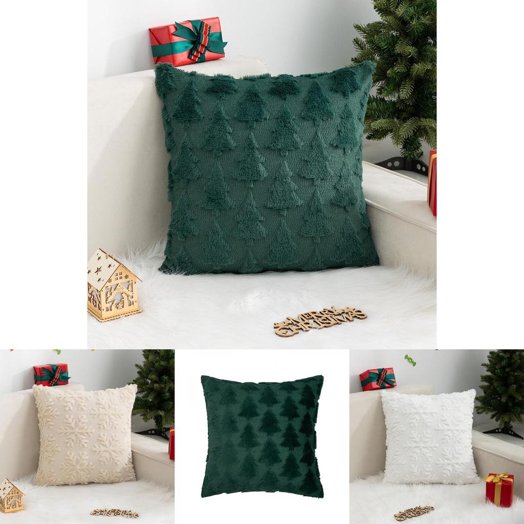 Soft Plush Christmas Cushion Cover Snowflake And Christmas Tree Pattern For Festive Vibe