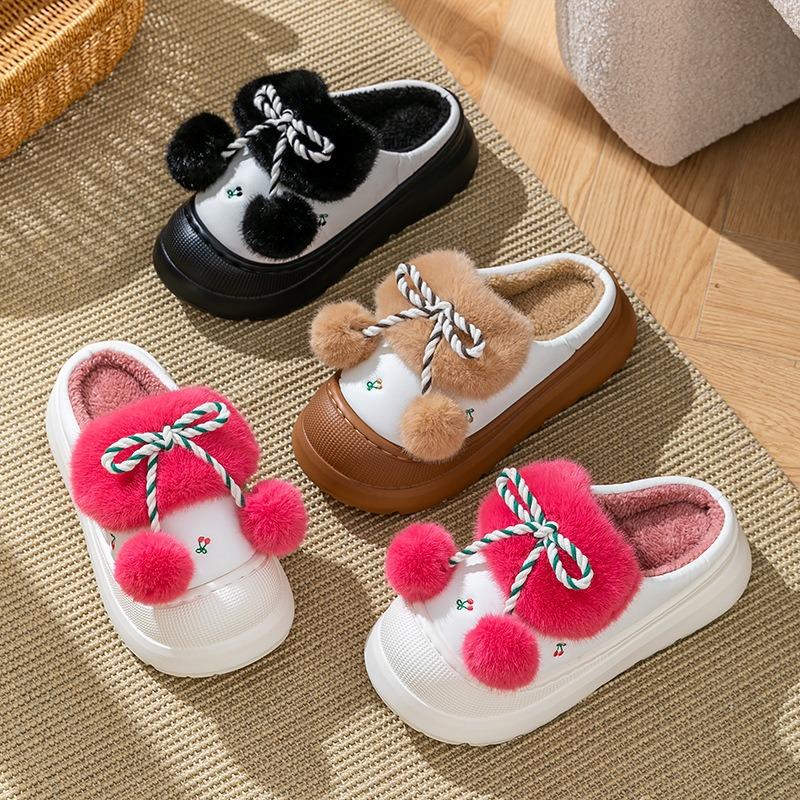 Leather warm cotton slippers women's plush thick-soled autumn and winter new fashion versatile indoor and outdoor velvet cotton shoes