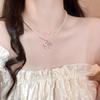High-End Faux Pearl Bow Necklace with Double Layer Clavicle Chain