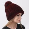 Natural Mink Fur Hats for Women Knitted Warm Thick Winter Hat