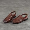 Johnature Real Leather Low Heel Sandals Woven Hollow Out Versatile Square Toe Commuting Women's Shoes