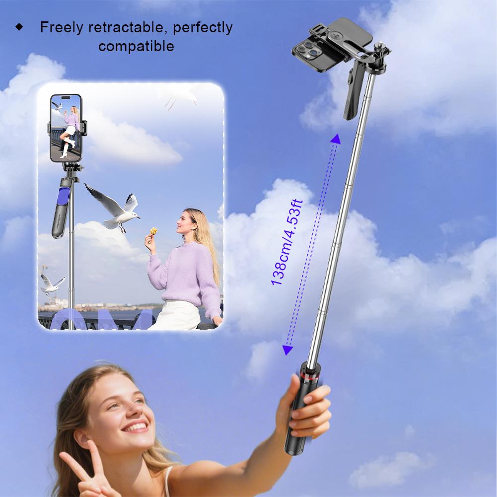 135cm Long Portable Collapsible Tripod Handheld Selfie Stick 360° Rotating Gimbal Anti-Shake Phone Holder For Live Streaming