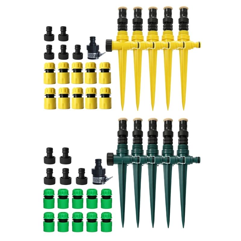Garden Irrigation Sprinkler Set 21Piece Ground Stake Watering Kit with 360°Adjustable Sprayer Heads and Connectors