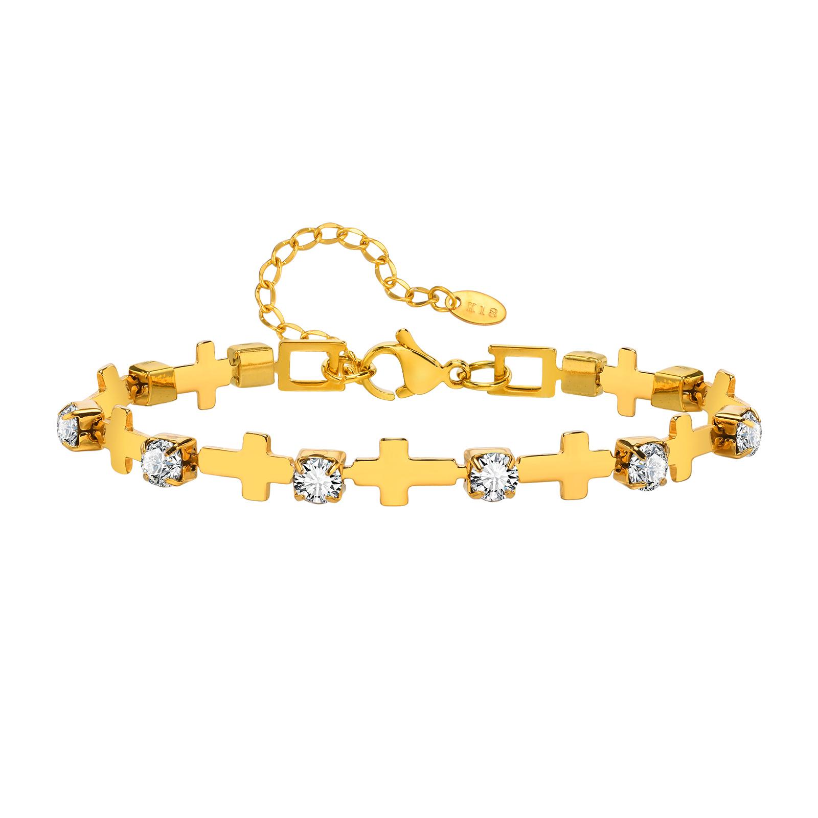 

18K Gold Plated Stainless Steel Zirconia Chain Bracelet for Women, Waterproof Heart/Cross/Oval Link Wristband Jewelry