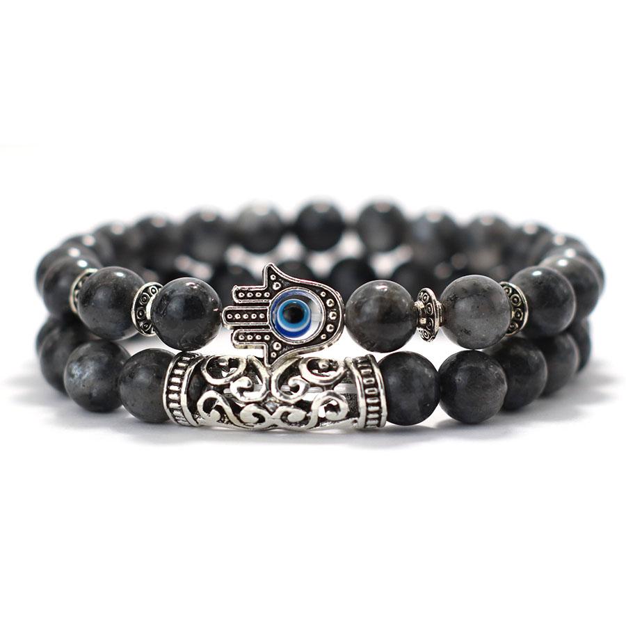 Retro Fatima Hand Bracelet Set Men 8mm Volcanic Rock Tiger Eyes Sodalite Stone Energy Healing Braslet Gourmette Homme Pulseria