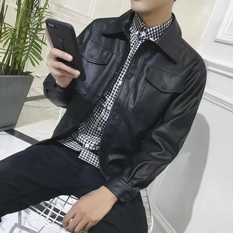 Autumn and winter pu leather jacket men's trend loose ins Hong Kong style boys jacket jacket trendy leather jacket